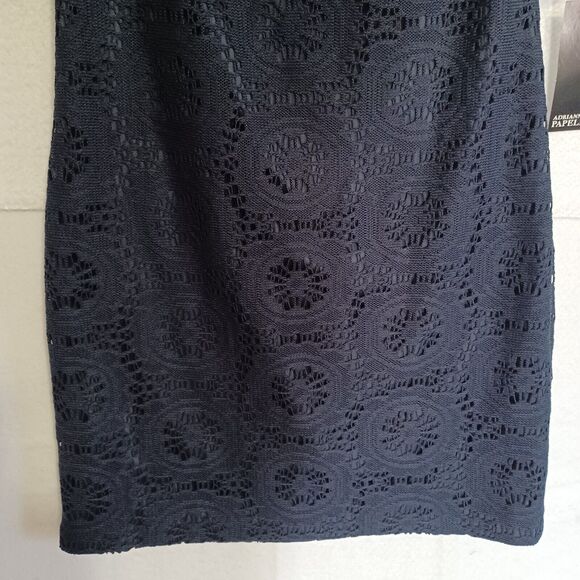 Adrianna Papell Dress Size 8 Navy Blue Lace Overlay Sheath Elbow Sleeves NEW - Picture 4 of 12